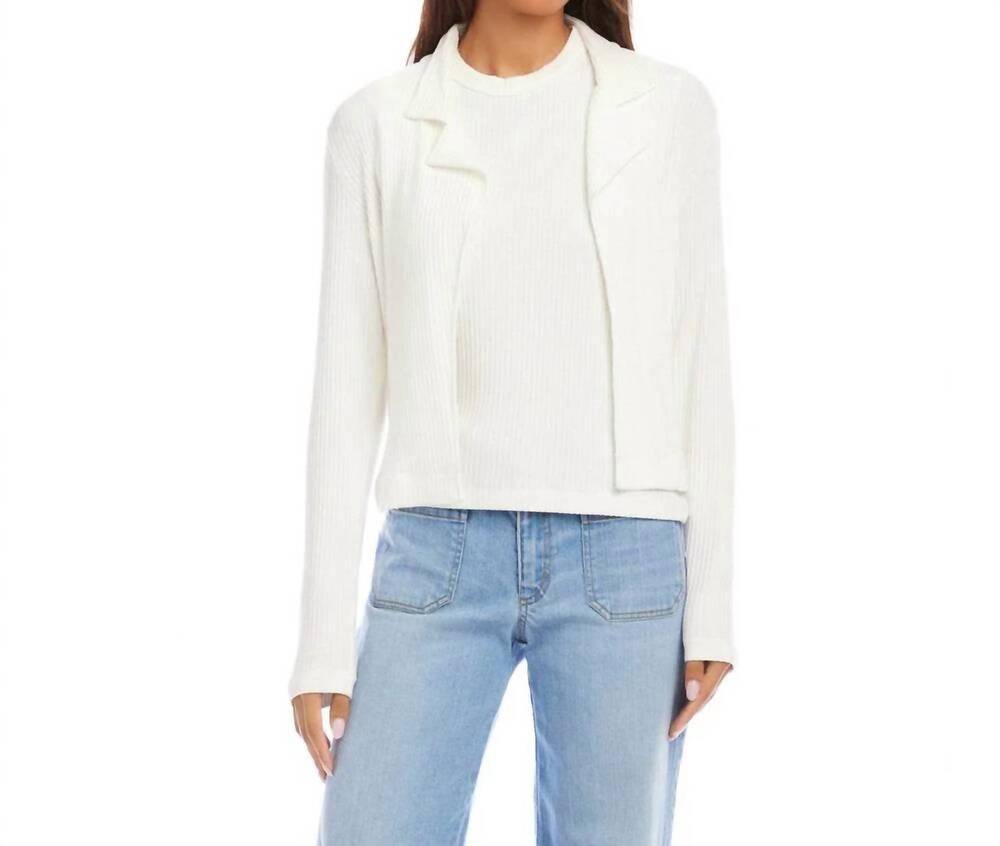 NEW KAREN KANE ribbed long set-in sleeves jacket - petite in off white
